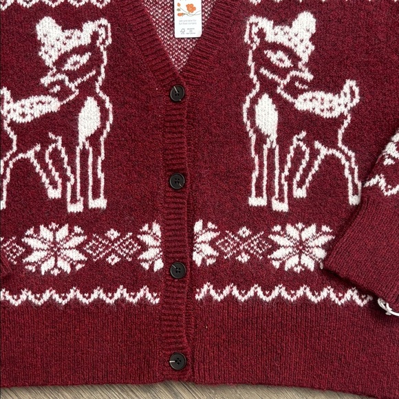 Haute Hippie | NWT Burgundy Sweater Cardigan with Deer Pattern Sz Small - Picture 3 of 12